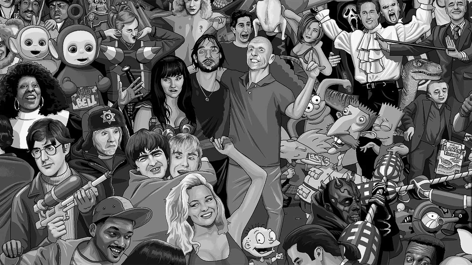 Bunch of people animated into a big hodgepodge party crowd